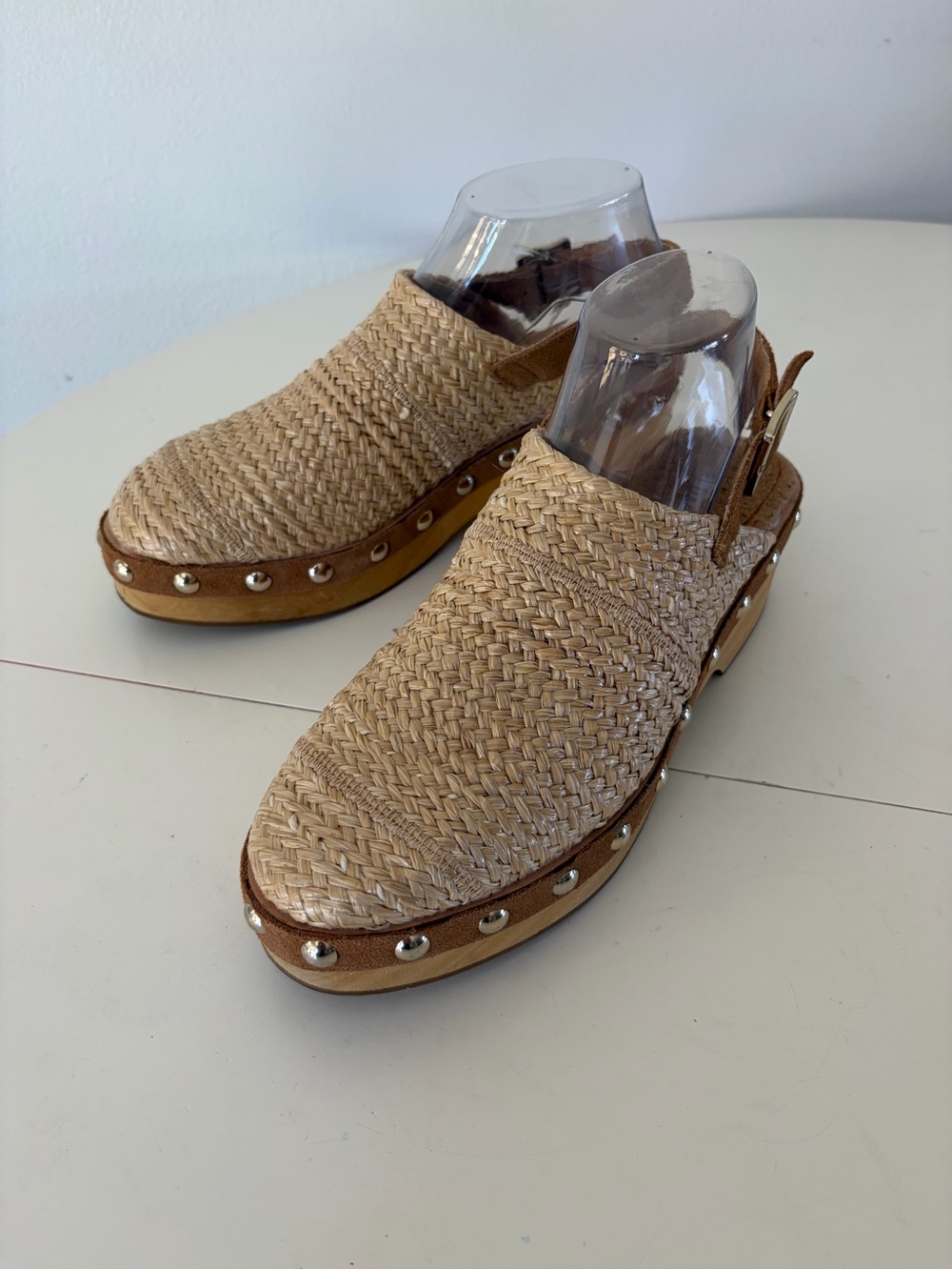Kelsi Dagger Brooklyn Woven Raffia Studded Platform Clog Sandals Size 9